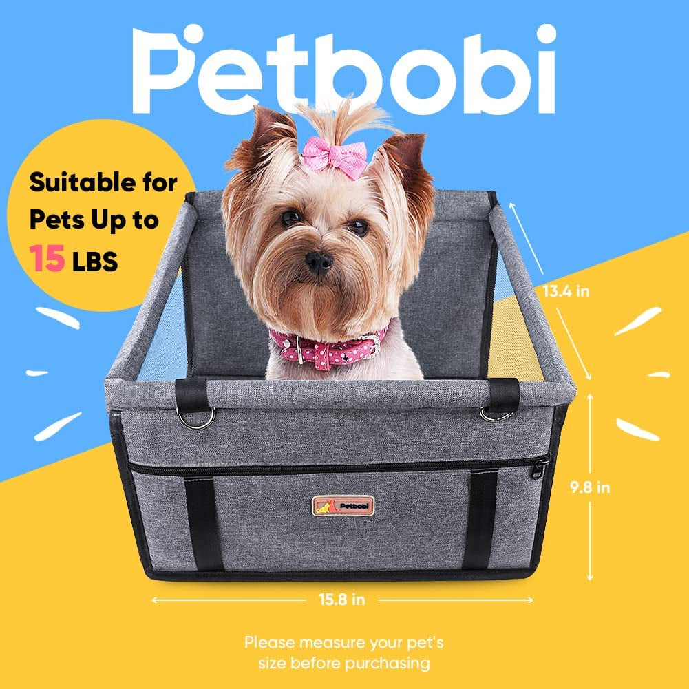 Petbobi Pet Reinforce Dog Car Seat for Dog Portable and Breathable Dog Car Booster Seat with Seat Belt Dog Carrier Safety Car Seat for Travel, with Clip on Leash with PVC Tube (Cationic Fabric Grey)