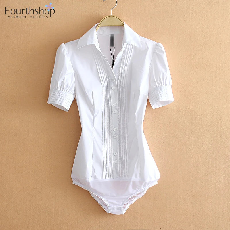 Summer Fashion Bodysuit Women Short Sleeve Blouses and Tops Office Lady Business Work Body Shirt Female Rompers V Neck New