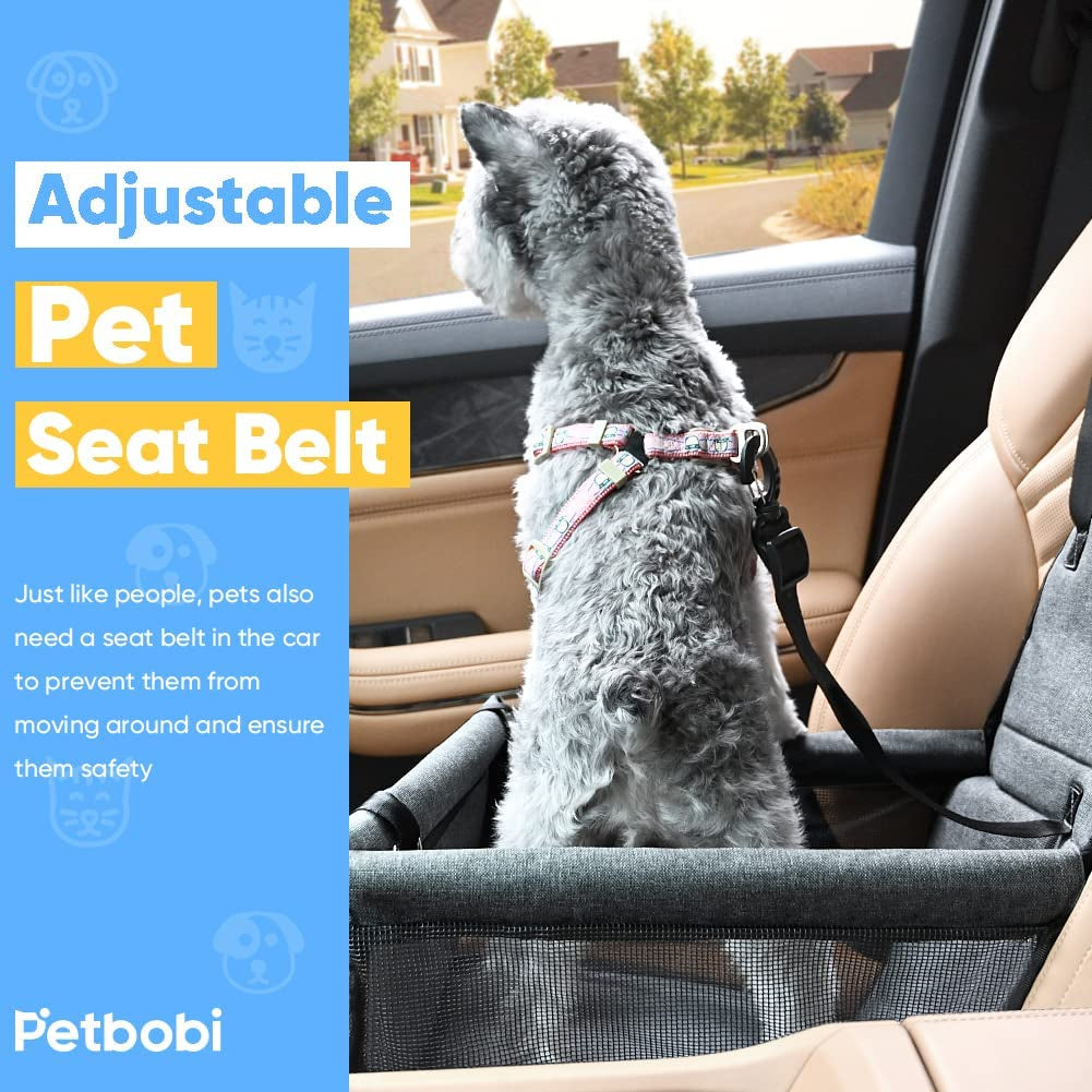 Petbobi Pet Reinforce Dog Car Seat for Dog Portable and Breathable Dog Car Booster Seat with Seat Belt Dog Carrier Safety Car Seat for Travel, with Clip on Leash with PVC Tube (Cationic Fabric Grey)