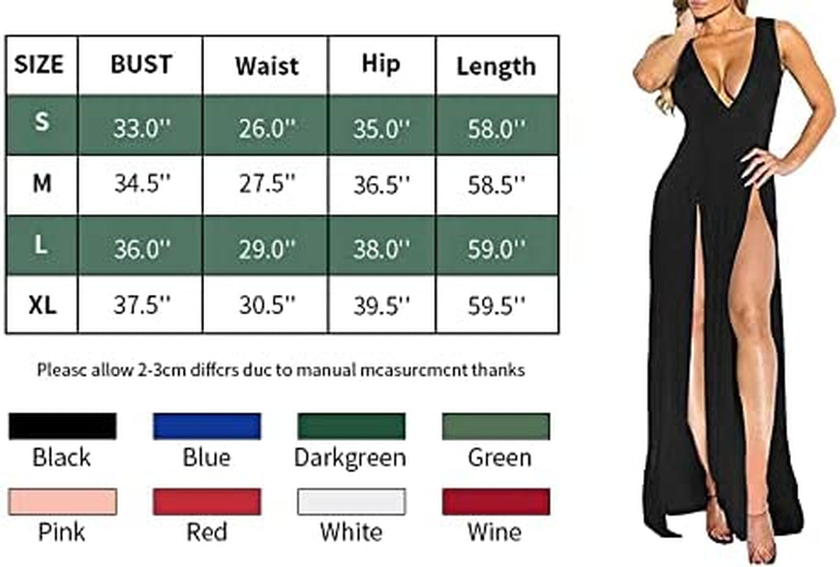 Sleeveless Bodycon Maxi Vest Dress with V-Neck and Side Split for Women