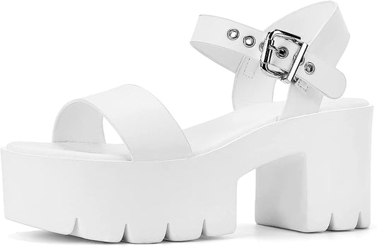 Womens Open Toe Ankle Chunky Platform Sandals with Adjustable Ankle Strap 